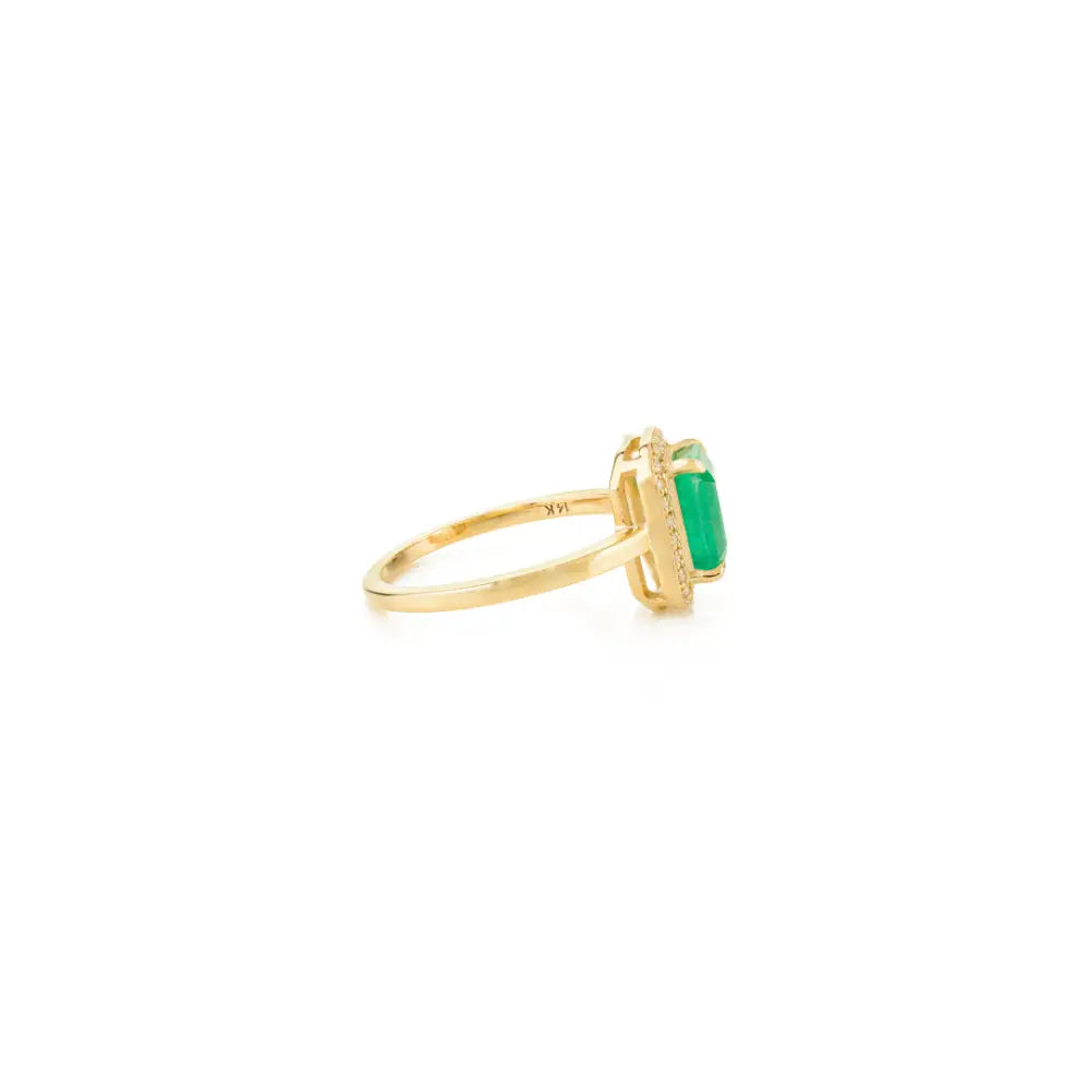 Engagement Jewelry Wholesale 14K Yellow Gold Octagon Cut Emerald & Diamond Halo Ring