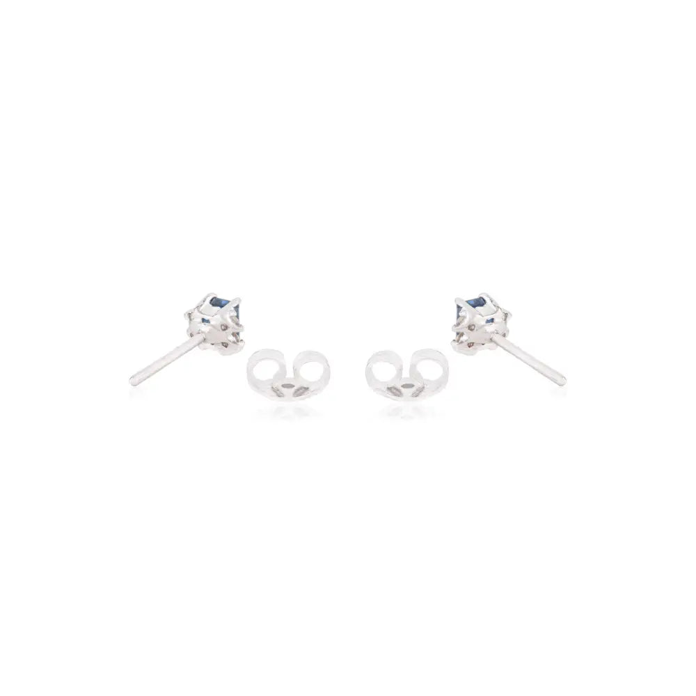 Delicate Blue Sapphire & Diamond 14K White Gold Minimal Stud Earrings Graduation Gift