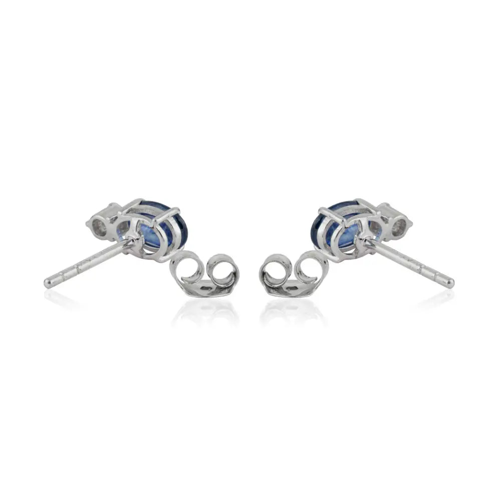 Elegant Classic Design Blue Sapphire & Diamond 14K White Gold Minimal Stud Earrings For Girls