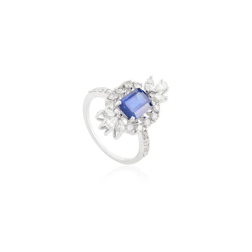 Art Deco New Stylish Fine Blue Sapphire & Diamond Unique Ring Party Wear Jewelry