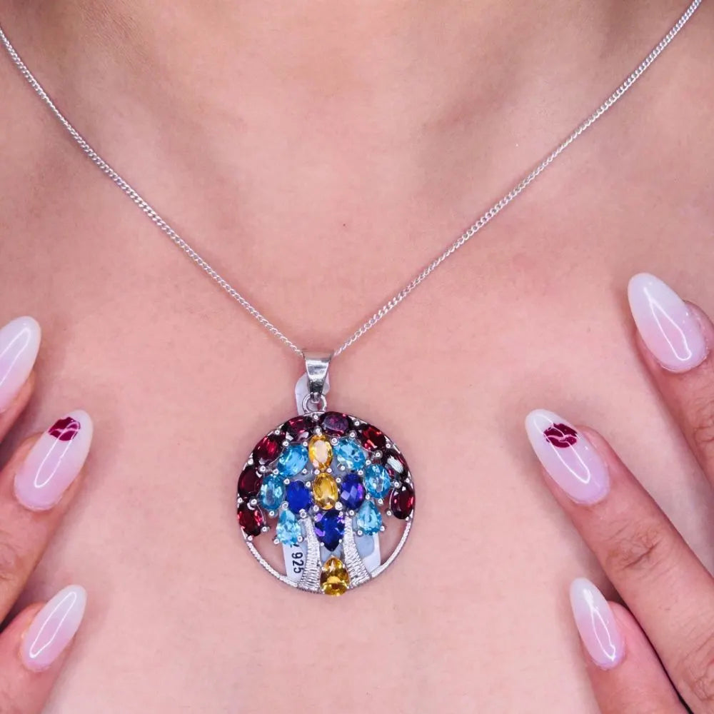 925 Sterling Silver Jewelry Handmade Real Multi Gemstone Statement Pendant