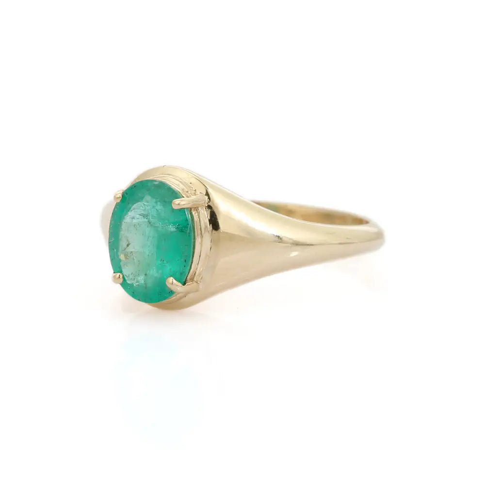Oval Cut Emerald Prong Setting 14K Yellow Gold Chunky Signet Ring Trending Jewelry Supplier