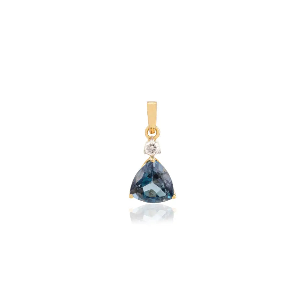 Trillion Cut Blue Topaz & Round Diamond Ring Earrings & Pendant Combo Set Handmade Jewelry