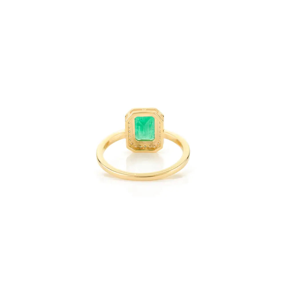 Engagement Jewelry Wholesale 14K Yellow Gold Octagon Cut Emerald & Diamond Halo Ring