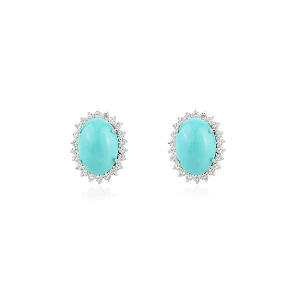 100% Natural Turquoise & American Diamond Cufflinks Pure 925 Sterling Silver Jewelry December Birthstone