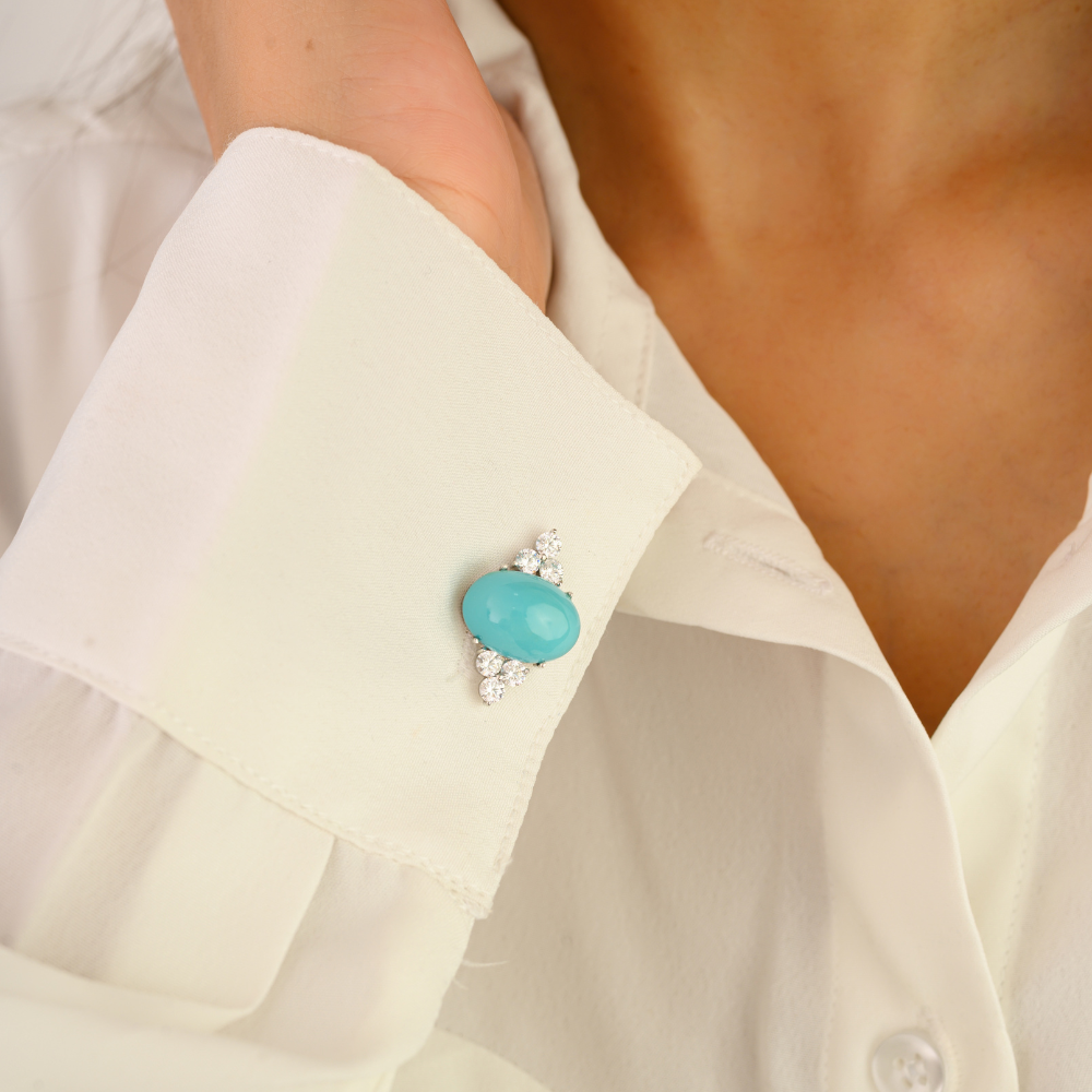 New Trendy Products Genuine Turquoise & American Diamond Gemstone Cufflinks Jewelry Manufacture