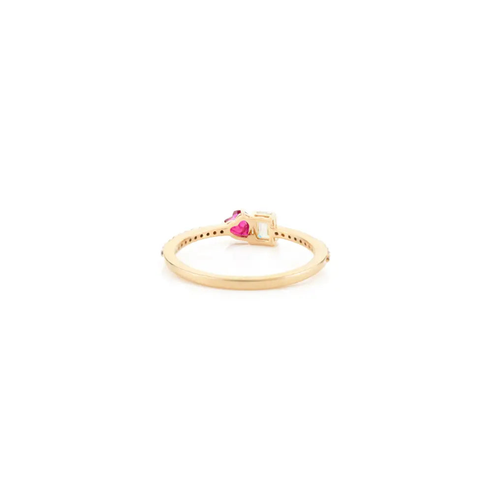 Minimalist Jewelry Heart Shape Ruby & Diamond Toi et Moi Promise Ring Anniversary Gift