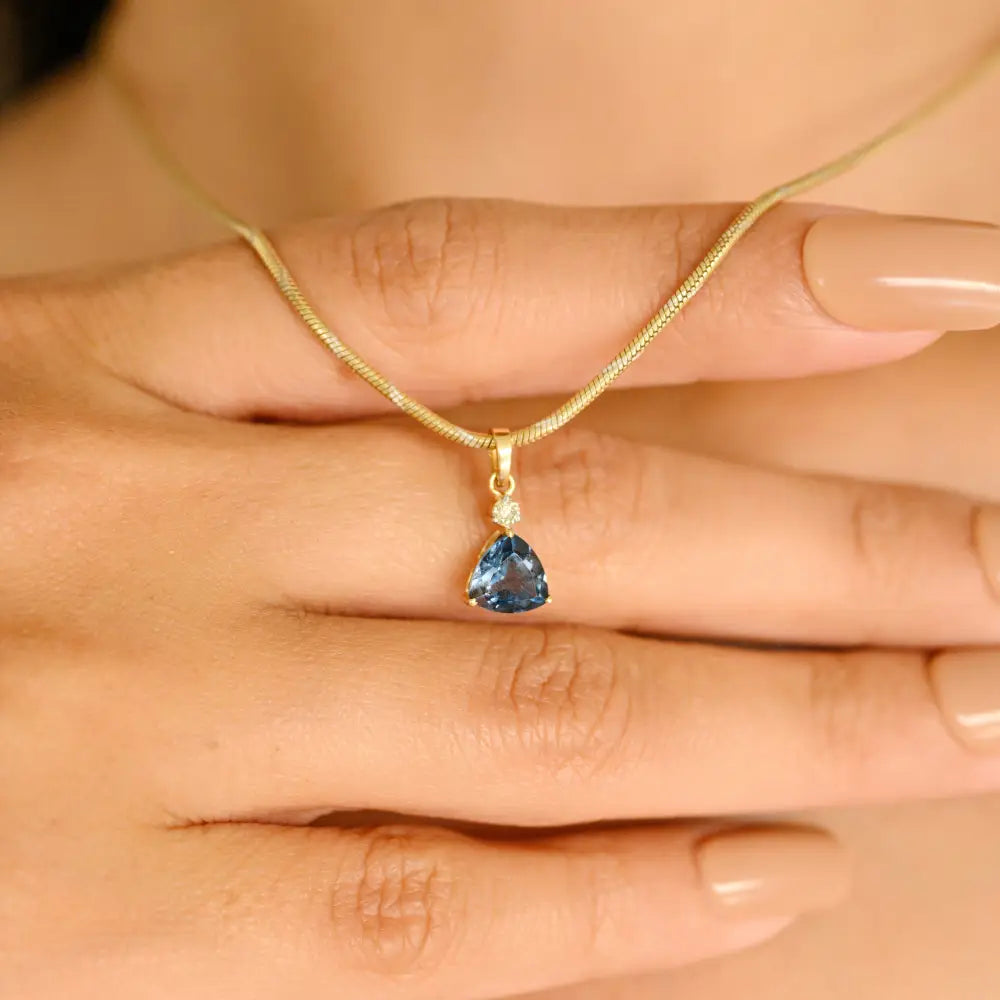 Trillion Cut Blue Topaz & Round Diamond Ring Earrings & Pendant Combo Set Handmade Jewelry