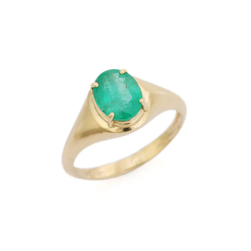 Oval Cut Emerald Prong Setting 14K Yellow Gold Chunky Signet Ring Trending Jewelry Supplier