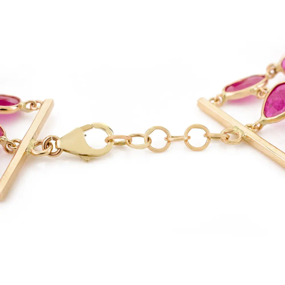 Anniversary Gift Real 14K Yellow Gold Natural Uneven Shape Ruby Statement Chain Bracelet