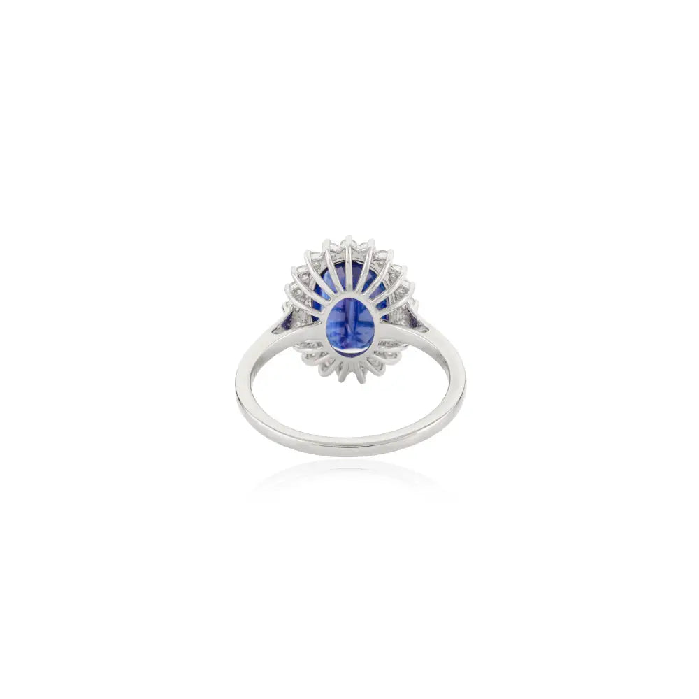 Fine 14K White Gold Natural Blue Sapphire & Diamond Princess Diana Cluster Ring For Wedding