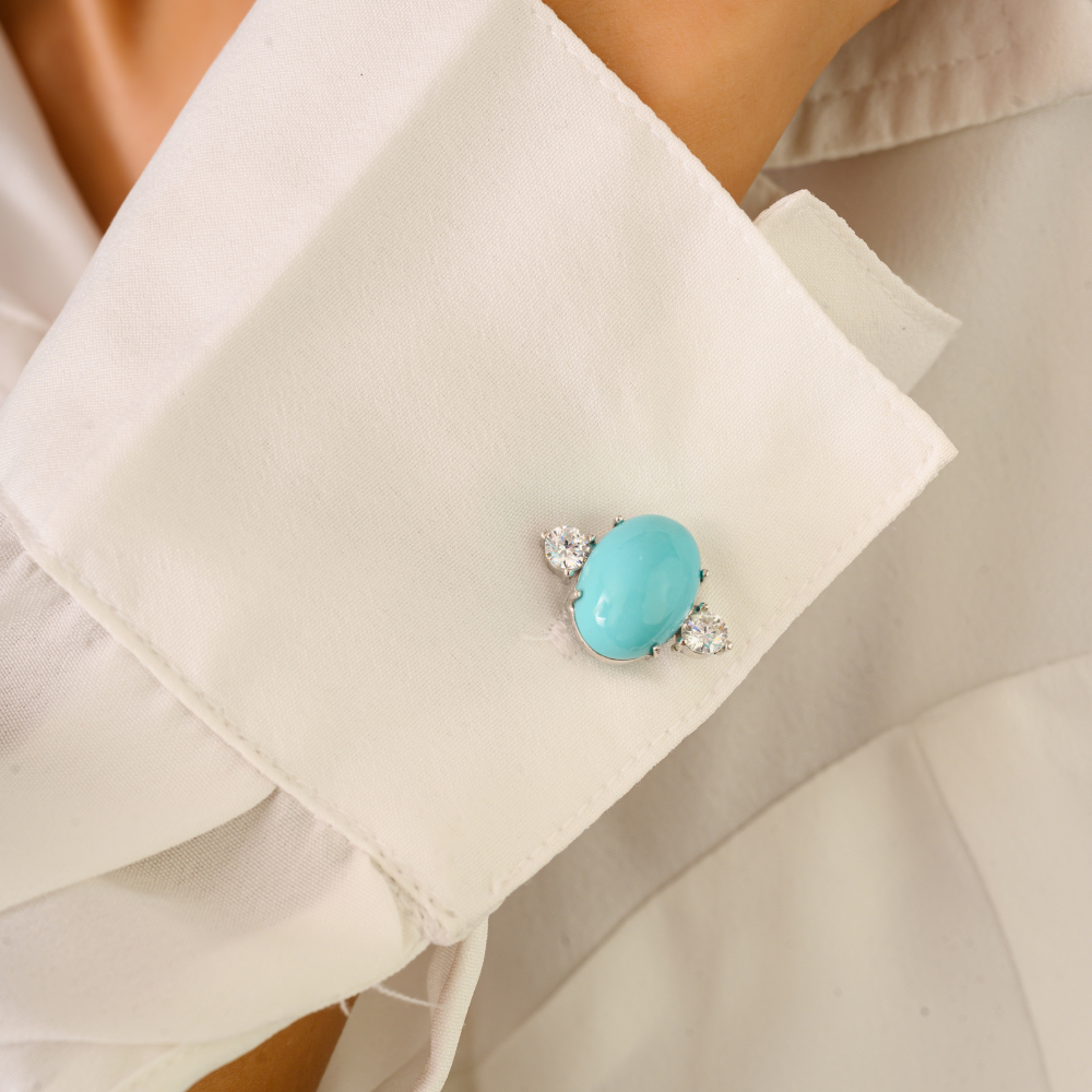 Unique Design Best Selling Products Turquoise & American Diamond Gemstone Cufflinks