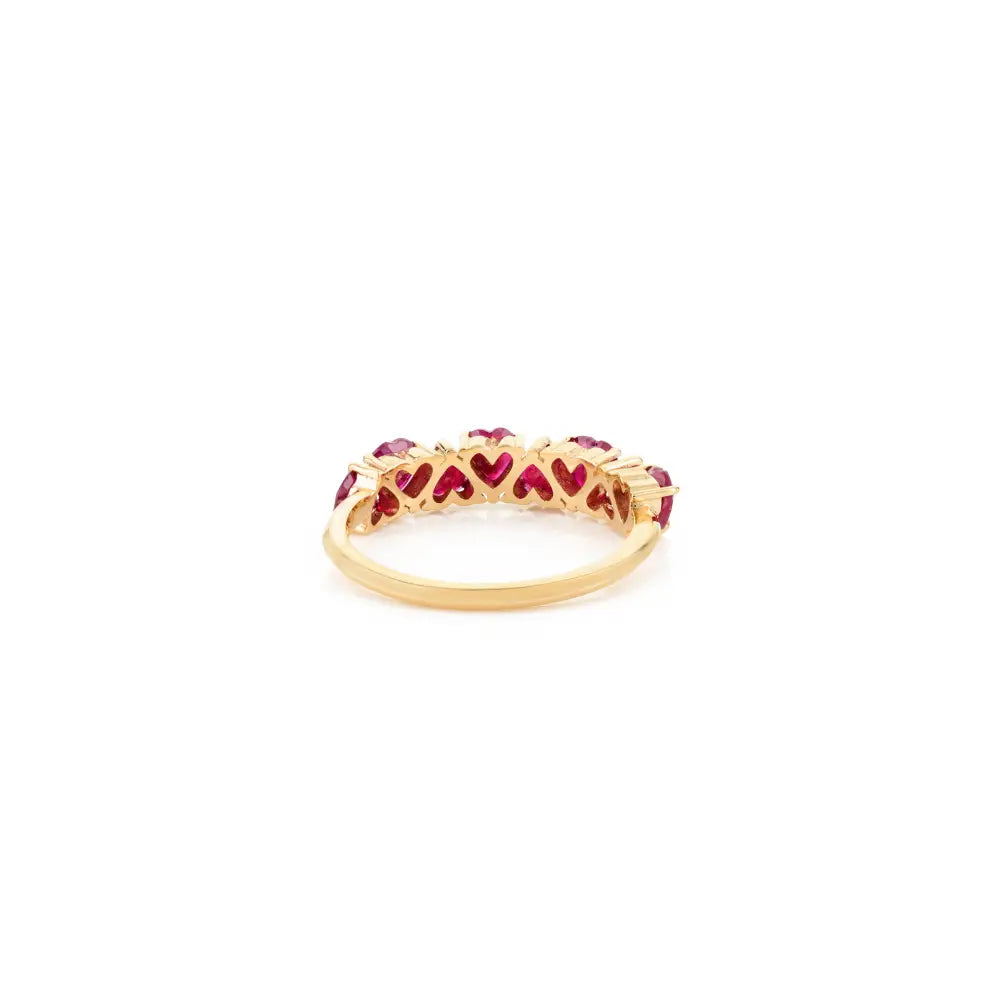 Heart Shape Ruby 18K Real Yellow Gold Half Eternity Band Ring For Women Precious Jewelry