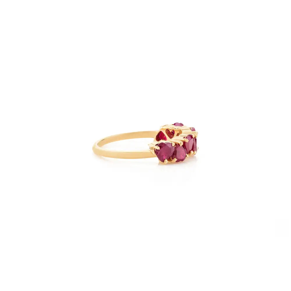 Heart Shape Ruby 18K Real Yellow Gold Half Eternity Band Ring For Women Precious Jewelry