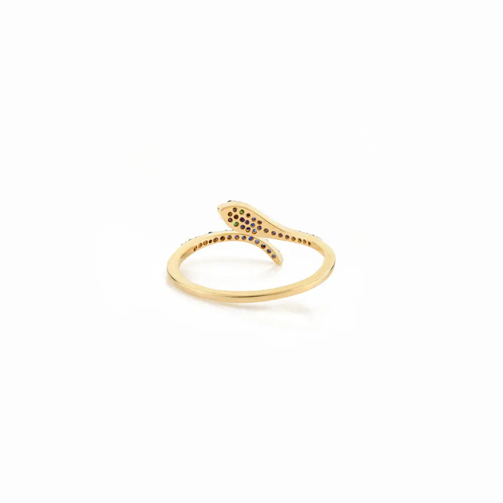 Precious Gemstone Genuine Emerald & Blue Sapphire Minimal Snake Ring Pure 14K Gold Jewelry