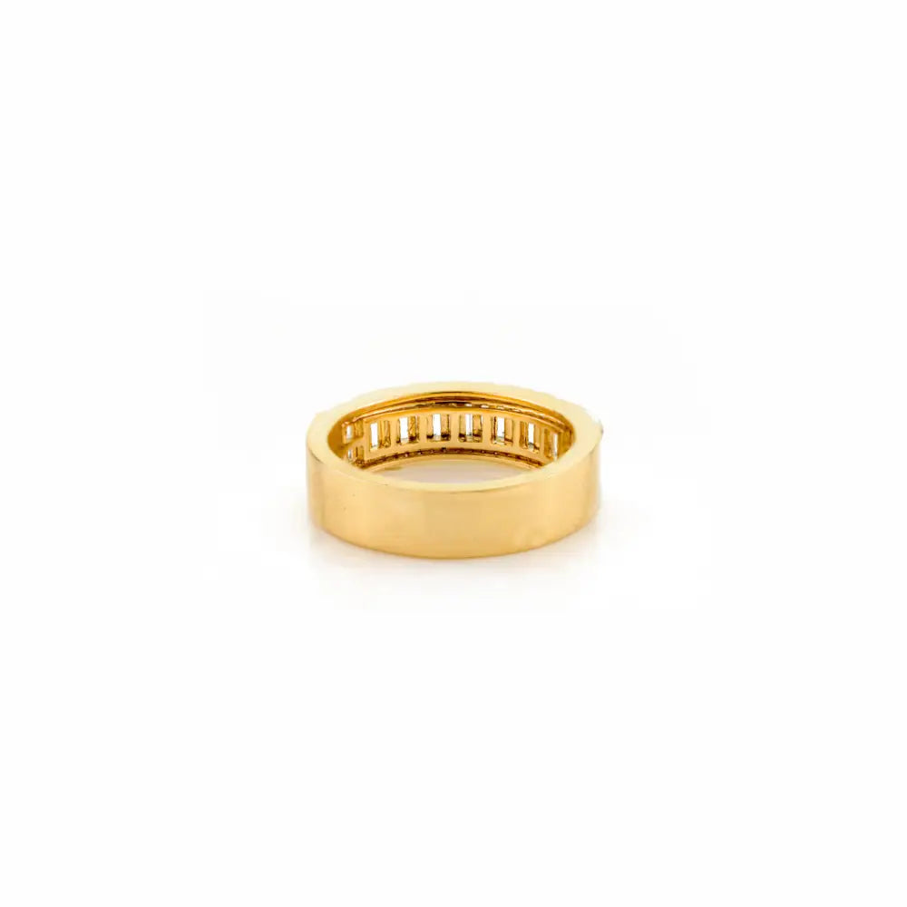 Baguette Cut Blue Topaz & Diamond Statement Wedding Band Ring 14K Solid Yellow Gold Jewelry