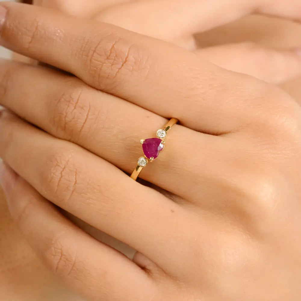 Heart Shape Ruby & Diamond Engagement Ring For Women 14K Yellow Gold Gift For Her Jewelry
