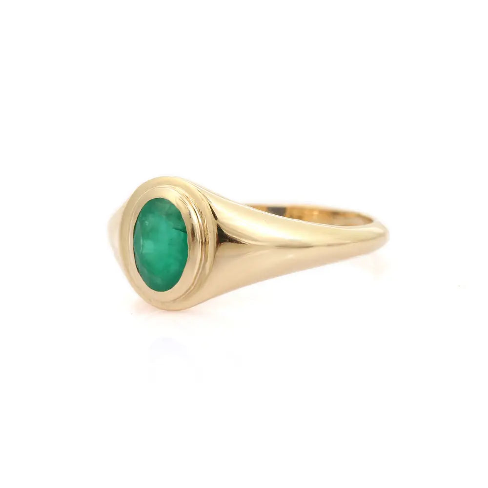 Best Selling Products Fine Emerald Chunky Signet Ring Real K14 Yellow Gold Bulk Jewelry