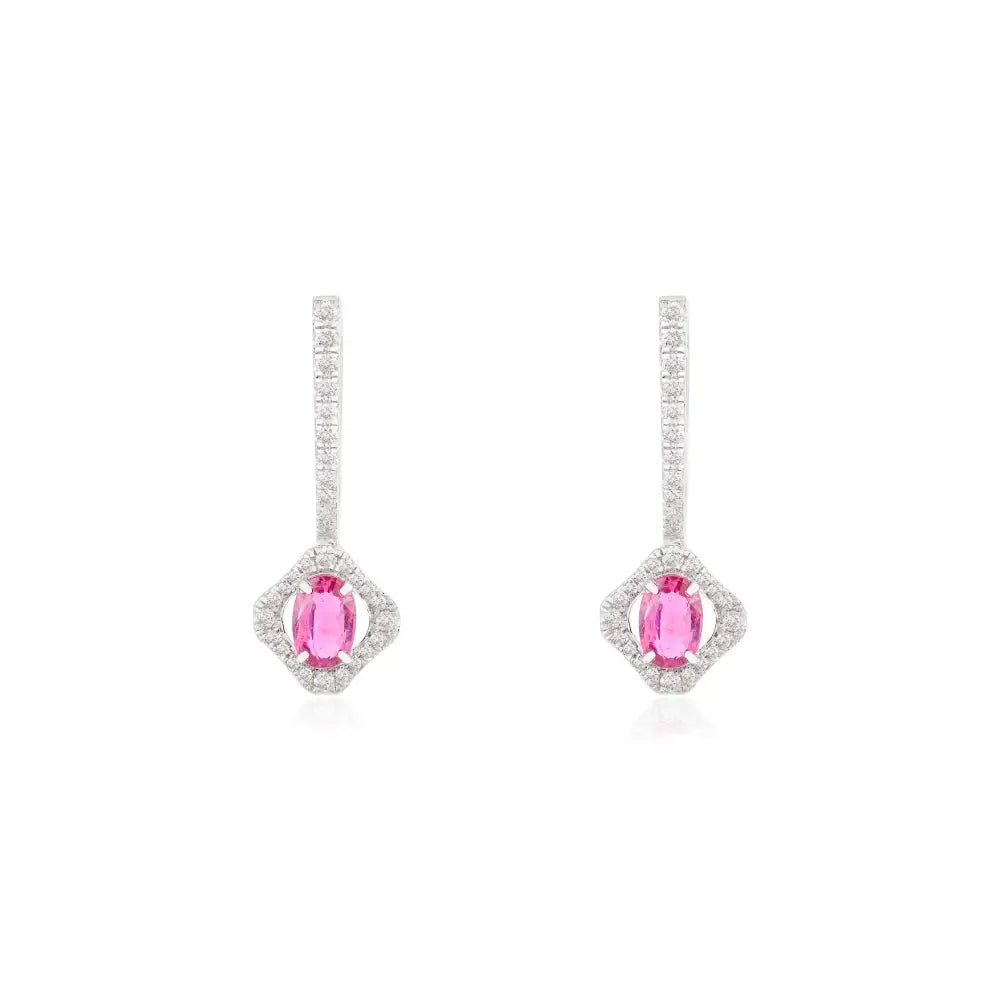 Women's 18K White Gold Ruby & Diamond Drop Earrings Fine Designer Wedding & Gift Products