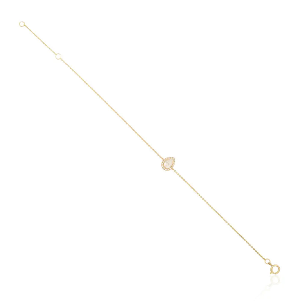 Stunning Delicate 14K Real Yellow Gold Natural Diamond Pear Shape Halo Link Chain Bracelet