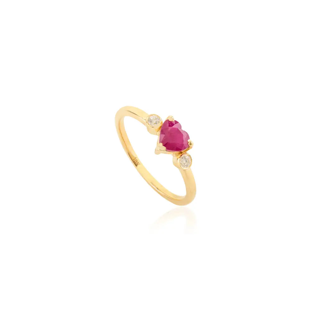 Heart Shape Ruby & Diamond Engagement Ring For Women 14K Yellow Gold Gift For Her Jewelry