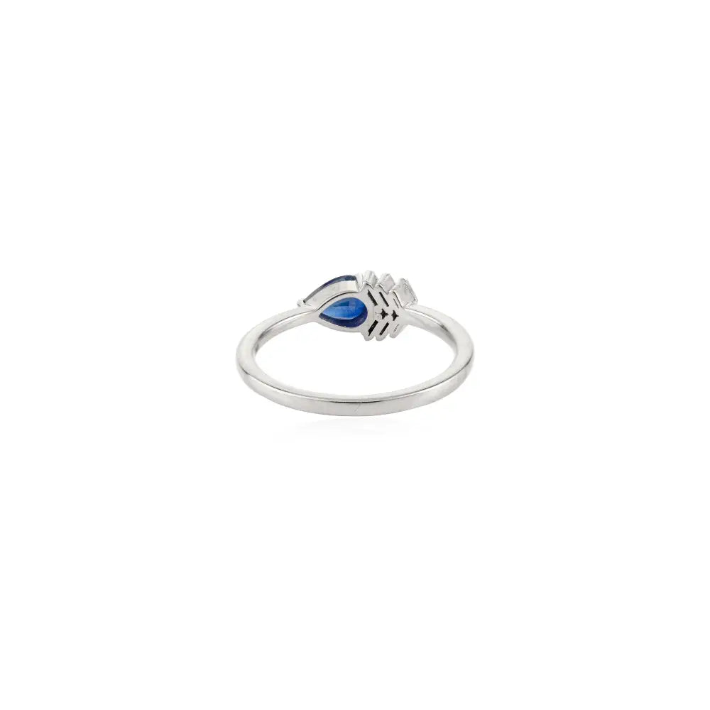 Minimal Daily Wear Blue Sapphire & Diamond Stackable Gemstone Ring K18 White Gold Jewelry