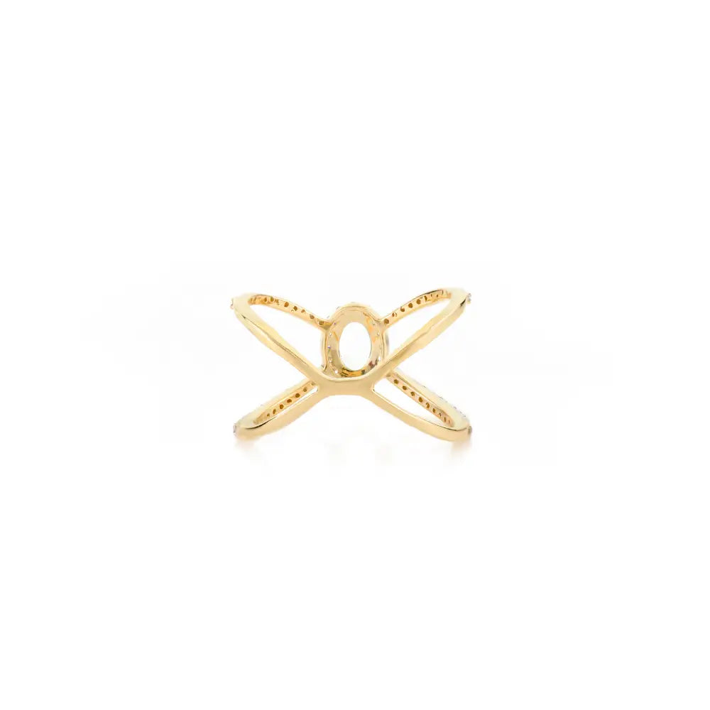 X Shaped Blue Topaz & Diamond 14K Real Gold Criss-Cross Ring Wedding Birthstone Jewelry