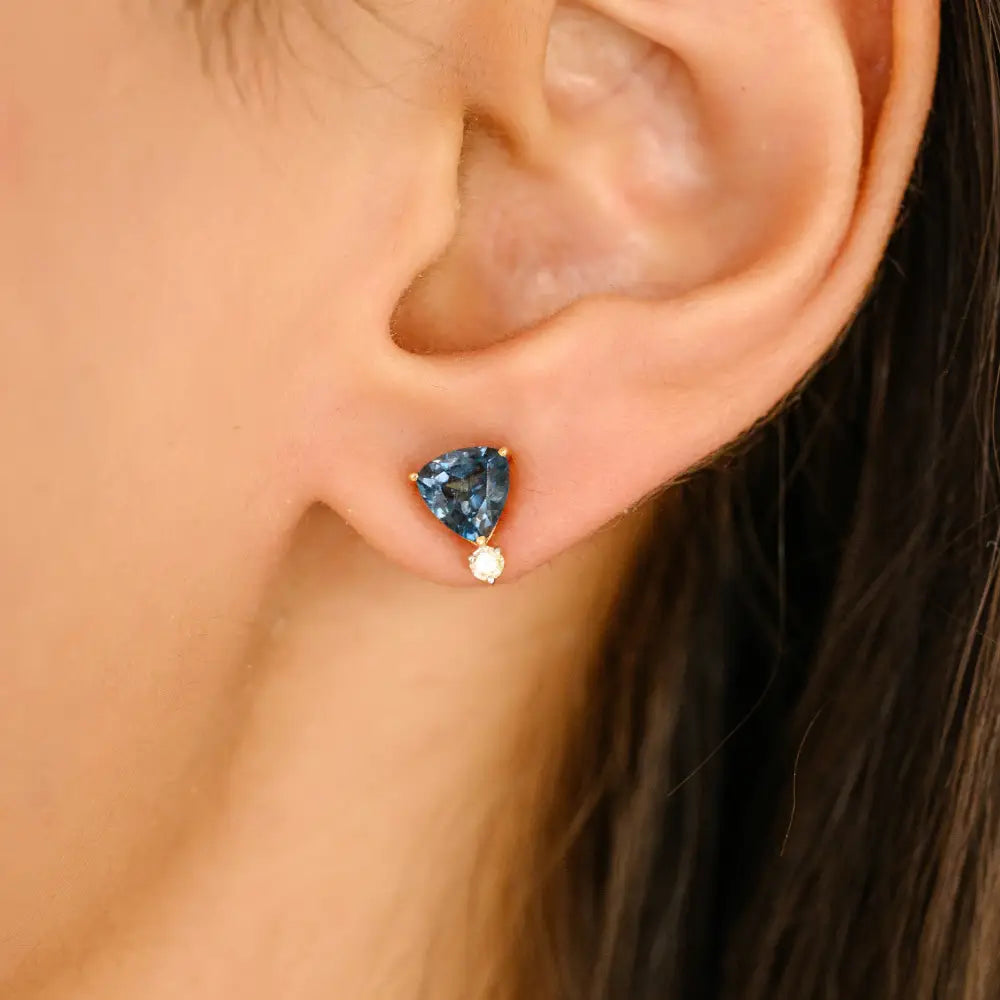 Trillion Cut Blue Topaz & Round Diamond Ring Earrings & Pendant Combo Set Handmade Jewelry