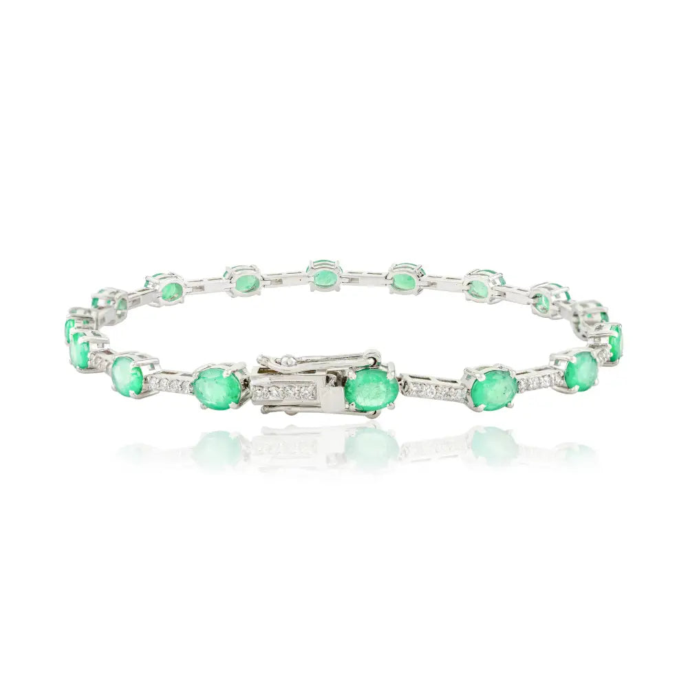 Fine Emerald & Diamond Stackable Tennis Bracelet Real 18K White Gold Wholesale Jewelry