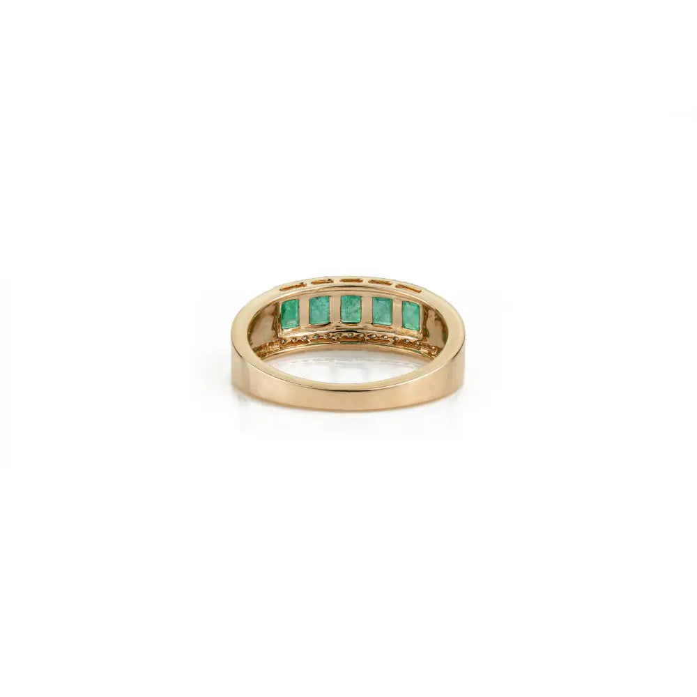 Real Emerald Gemstone & Diamond K14 Yellow Gold Wedding Band Ring Latest Design Jewelry