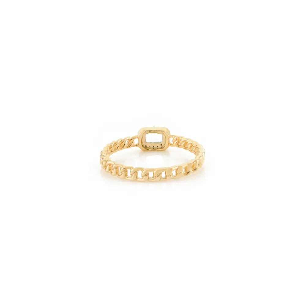 5X3 MM Blue Topaz & Diamond Unique Design Halo Curb Link Chain Ring 14K Yellow Gold