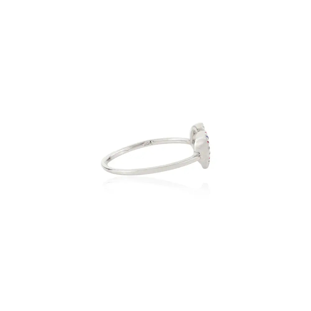 Colorful Gemstone Multi Sapphire Heart Shape Promise Ring Real K14 White Gold Anniversary Gift