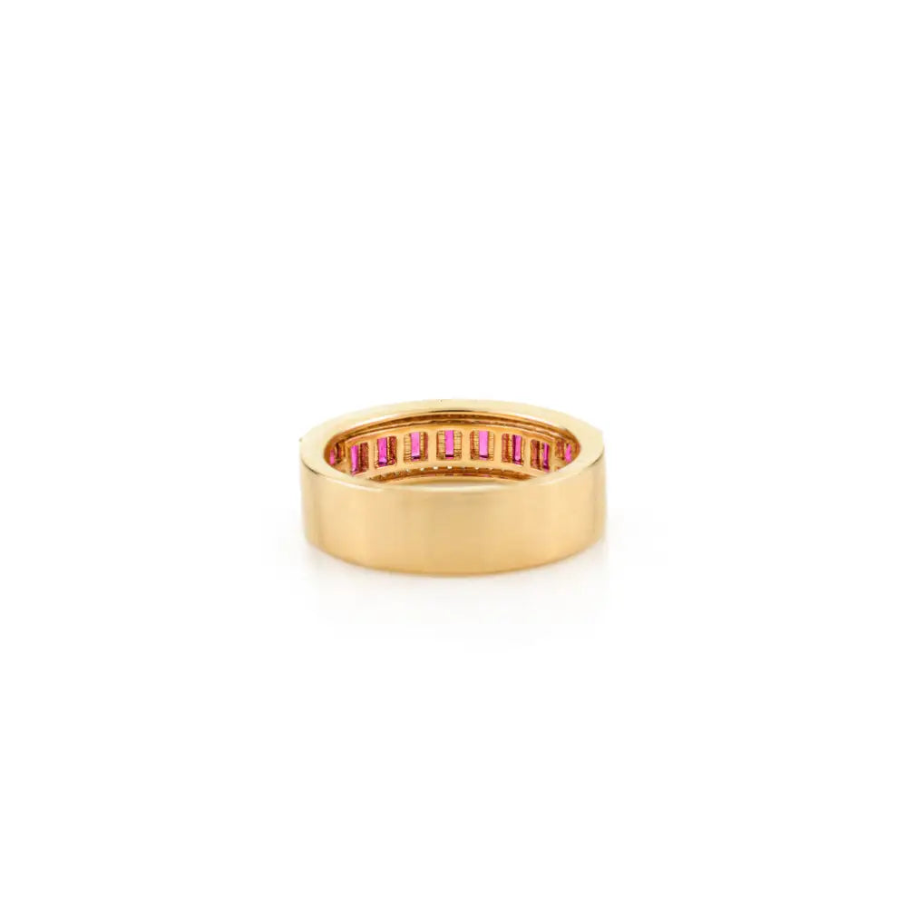 Channel Set Genuine Ruby & Diamond Wholesale 14K Yellow Gold Wedding Band Ring Women