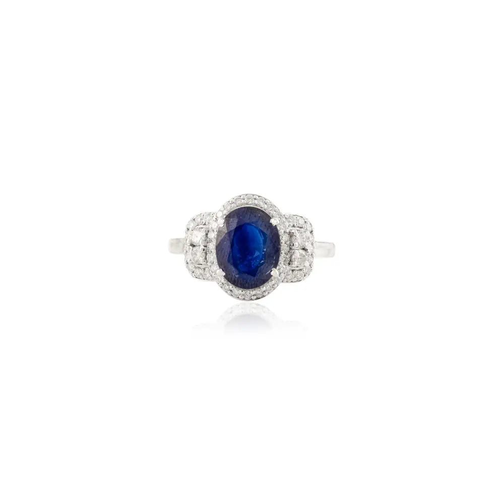 Wedding Wholesale Jewelry 14K Solid Gold Blue Sapphire & Diamond Statement Ring Unisex