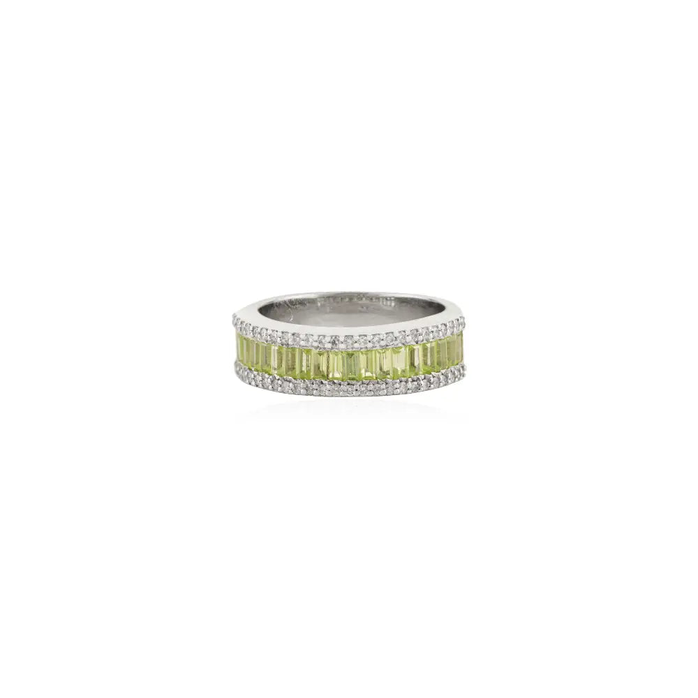 Statement Trending Jewelry Peridot & Diamond Solid 14K White Gold Wedding Band Ring