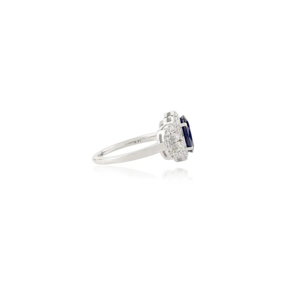 Wedding Wholesale Jewelry 14K Solid Gold Blue Sapphire & Diamond Statement Ring Unisex