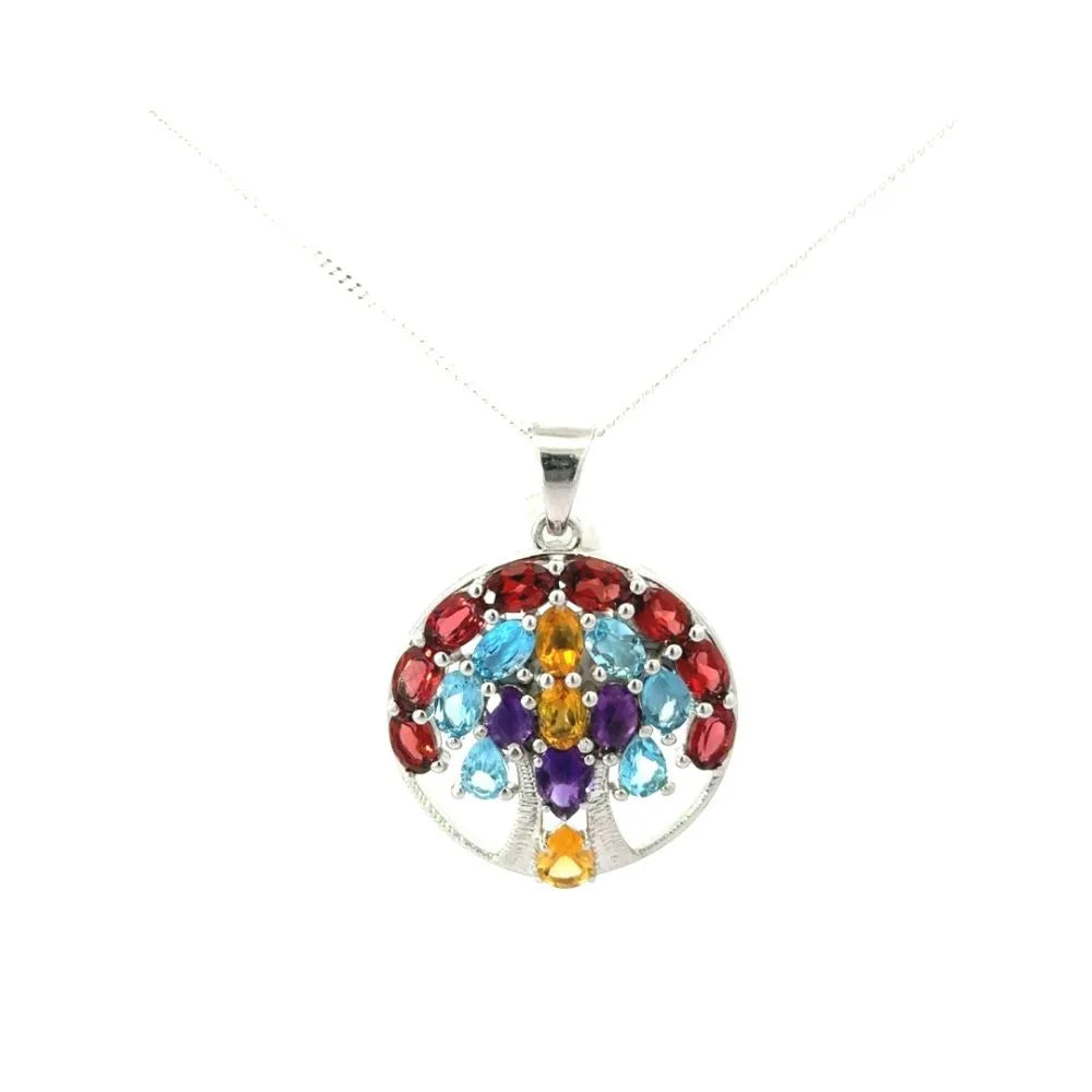 925 Sterling Silver Jewelry Handmade Real Multi Gemstone Statement Pendant