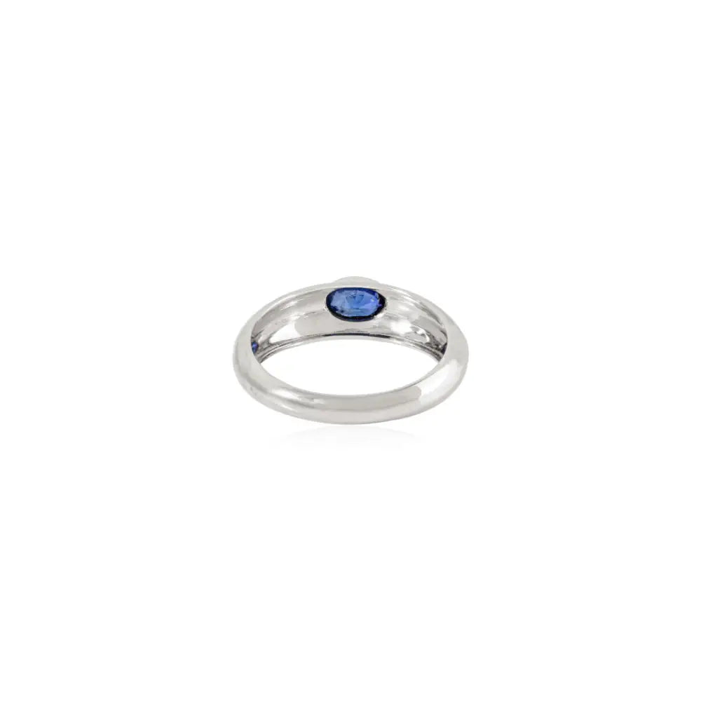 14K Solid White Gold Oval Shape Blue Sapphire Chunky Dome Ring New Collection Jewelry