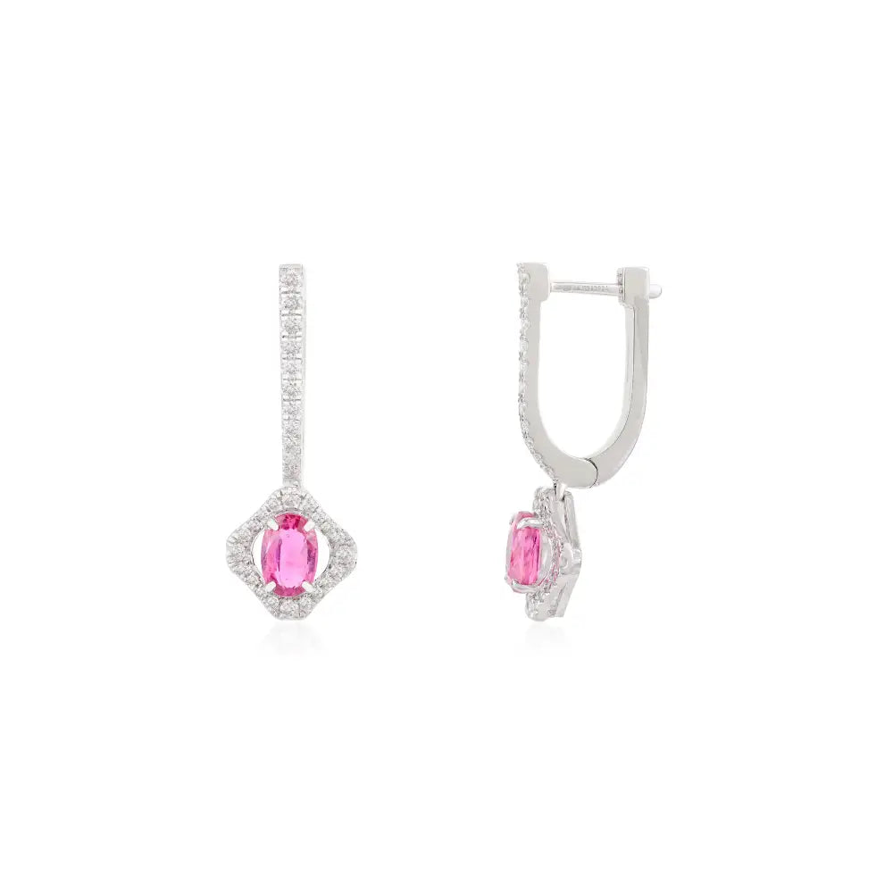 Women's 18K White Gold Ruby & Diamond Drop Earrings Fine Designer Wedding & Gift Products