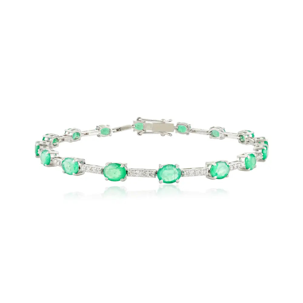 Fine Emerald & Diamond Stackable Tennis Bracelet Real 18K White Gold Wholesale Jewelry