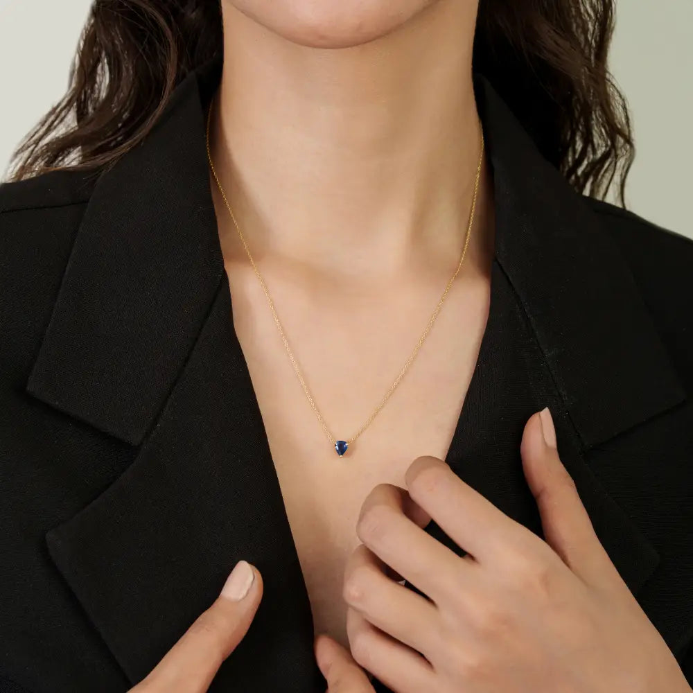 Minimalist Dainty Blue Sapphire Single Stone Pendant Necklace For Girls 18K Yellow Gold
