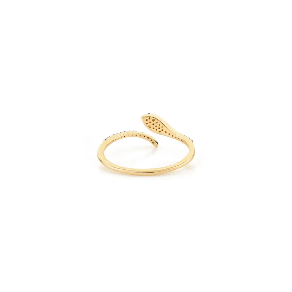 Unique Design Blue Sapphire & Diamond Pave Set Snake Ring Pure K14 Yellow Gold Minimal Jewelry