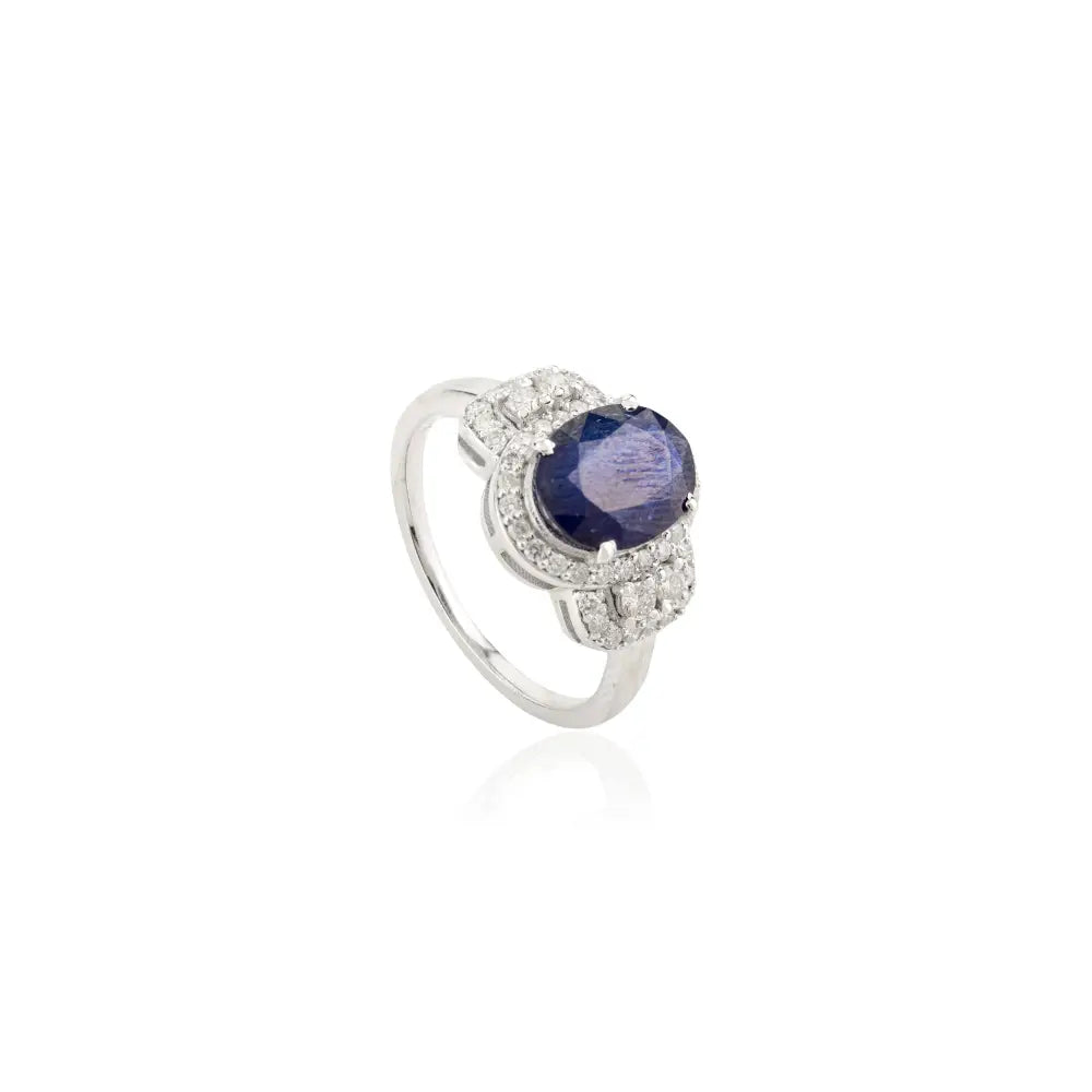 Wedding Wholesale Jewelry 14K Solid Gold Blue Sapphire & Diamond Statement Ring Unisex