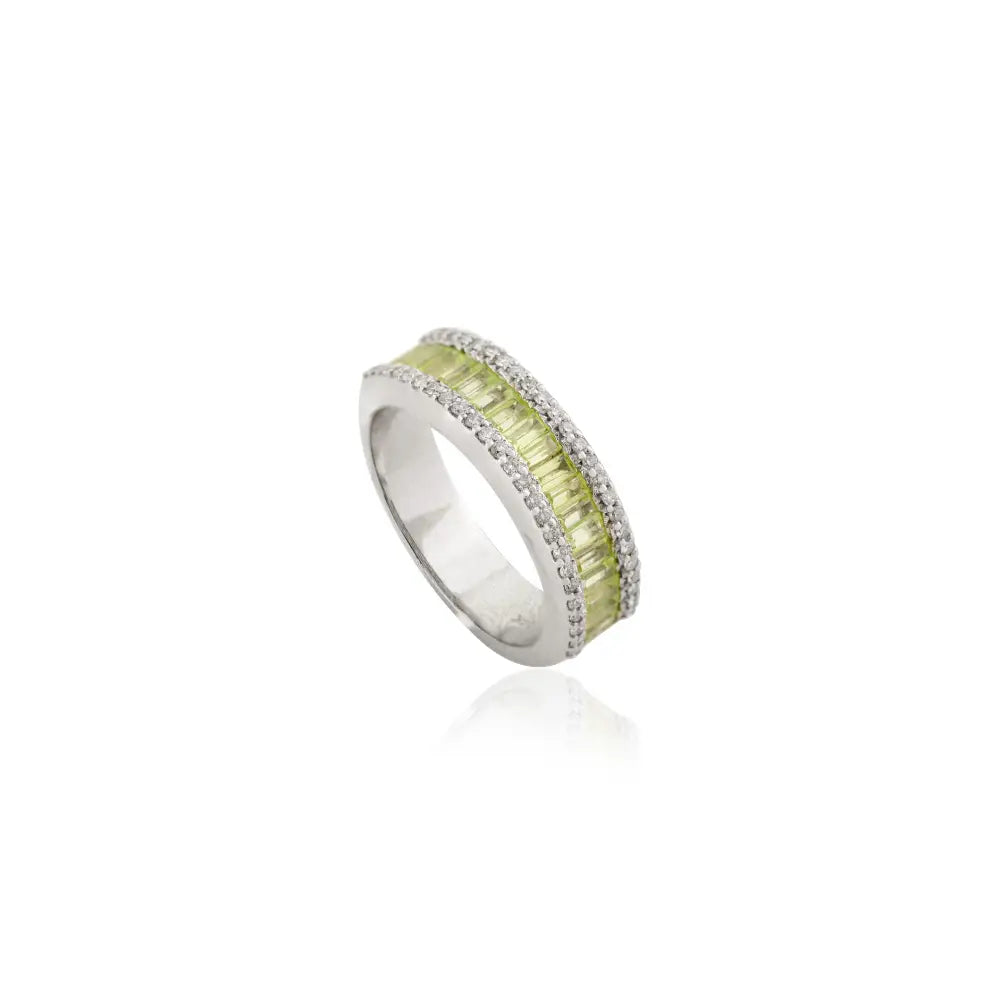 Statement Trending Jewelry Peridot & Diamond Solid 14K White Gold Wedding Band Ring