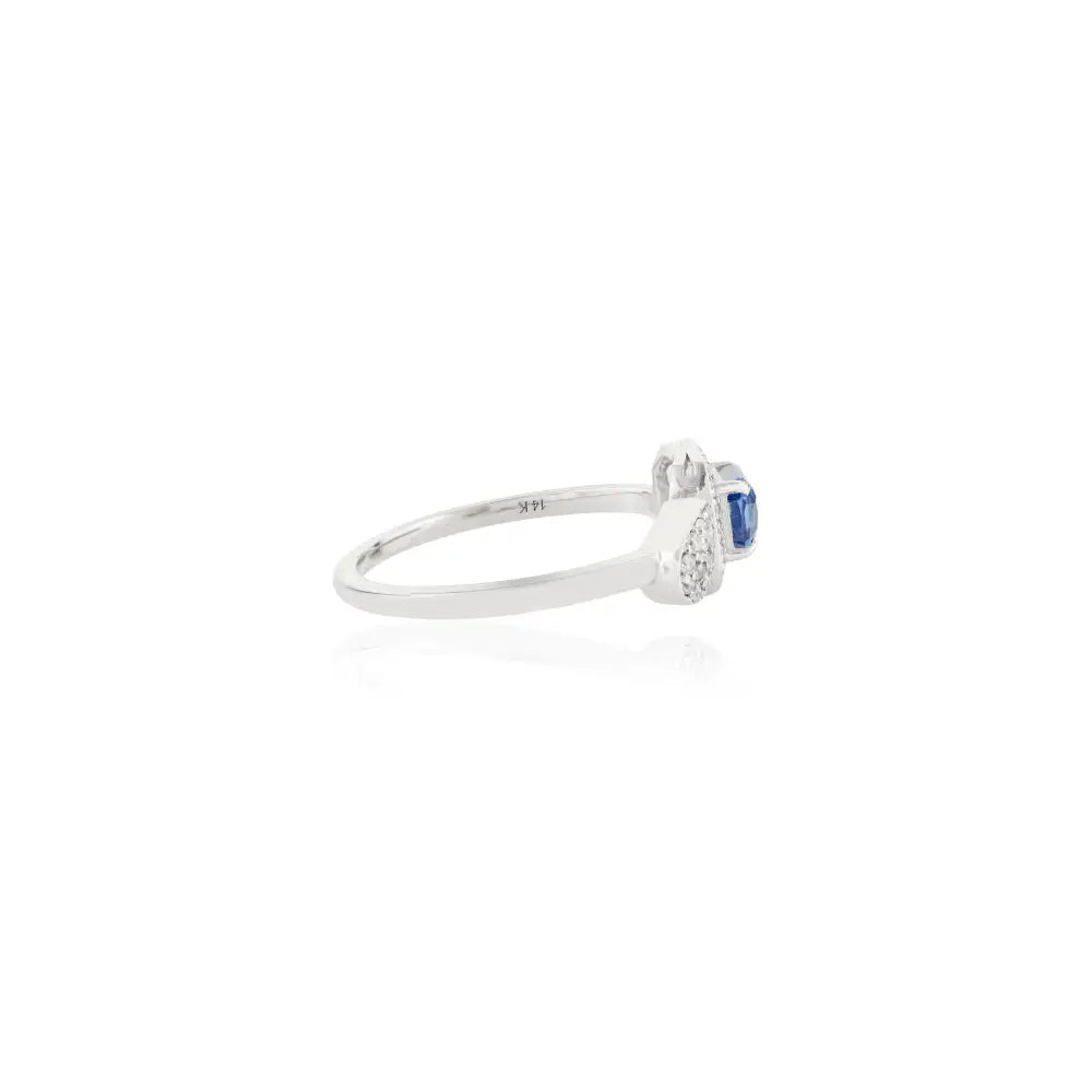 Everyday Jewelry Natural Blue Sapphire & Diamond Open Ring Wholesale Price 14K Gold