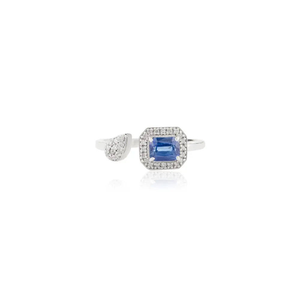 Everyday Jewelry Natural Blue Sapphire & Diamond Open Ring Wholesale Price 14K Gold
