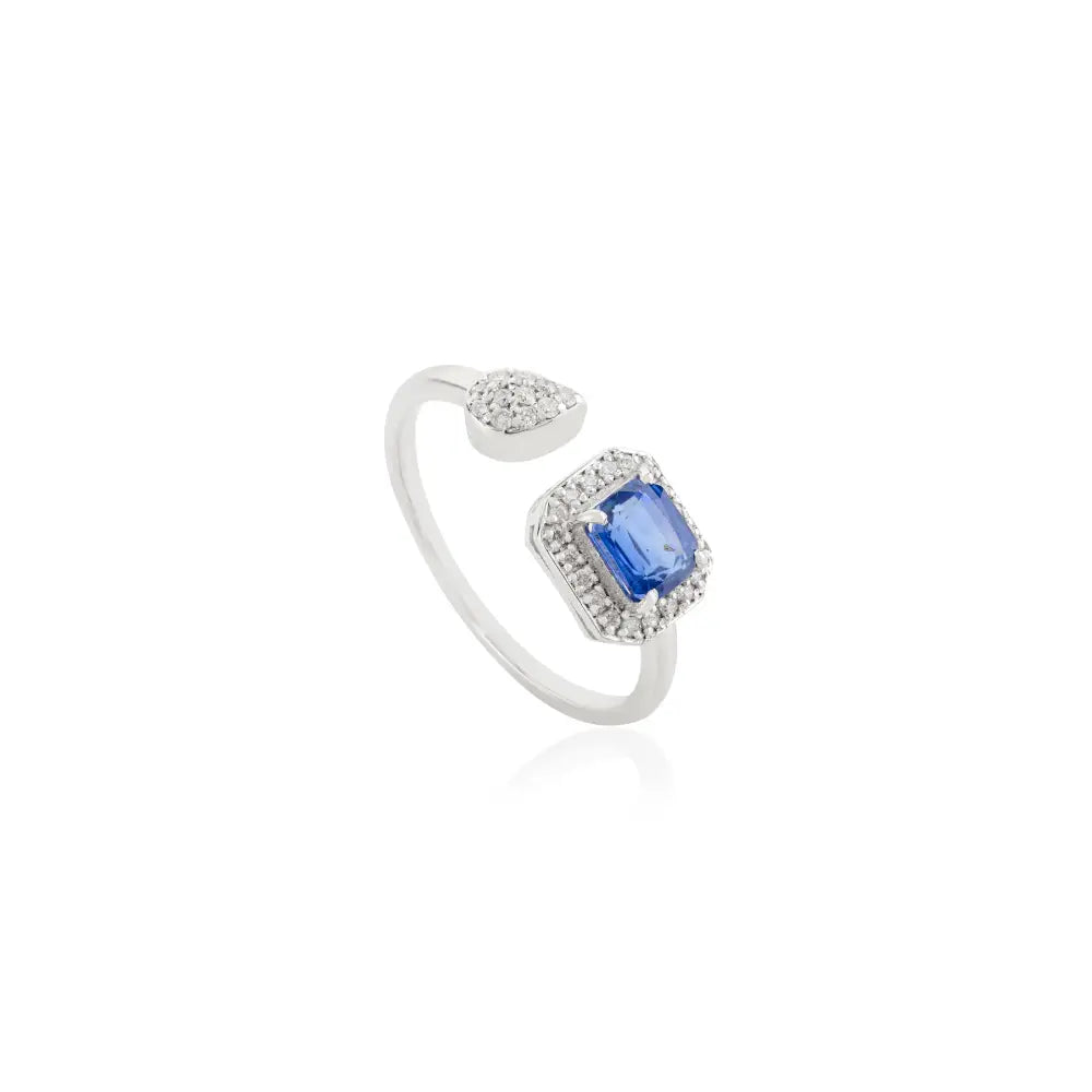 Everyday Jewelry Natural Blue Sapphire & Diamond Open Ring Wholesale Price 14K Gold