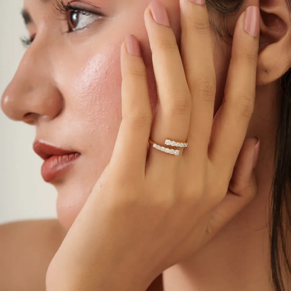 Round Brilliant Cut Diamond K18 Yellow Gold Stackable Bypass Ring Stacked Bulk Jewelry