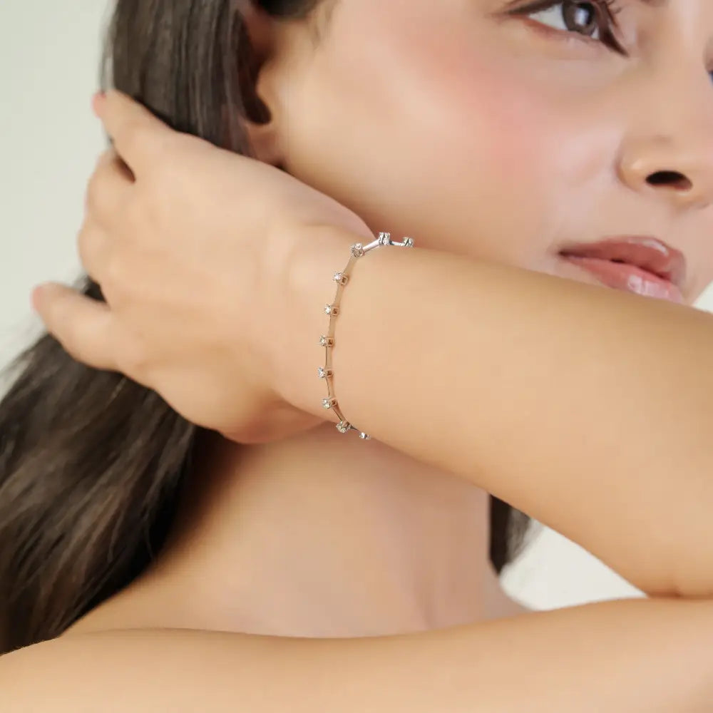 Natural Round Diamond Spaced-Out Sleek Tennis Bracelet Sparkle 14K White Gold Jewelry