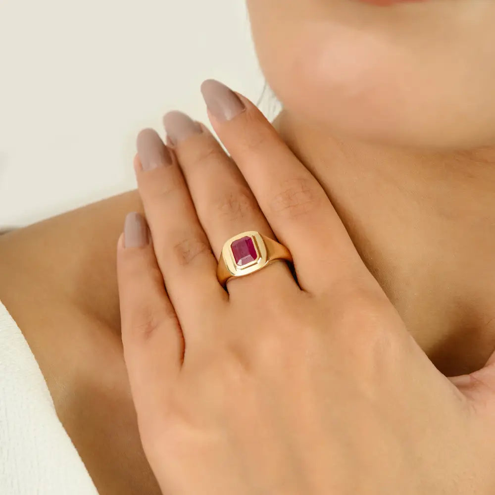 1.52 Ct. Ruby Bezel Set Gemstone Signet Ring Wholesale Bulk Solid 14K Gold Jewelry Supplier